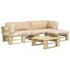 vidaXL 4-tlg. Outdoor-Lounge-Set Paletten Kissen in Sandfarben Holz