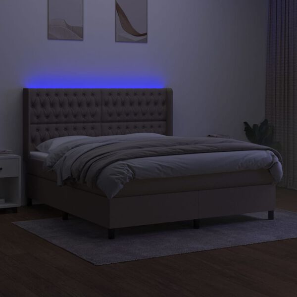 vidaXL Boxspringbett mit Matratze & LED Taupe 160x200 cm Stoff