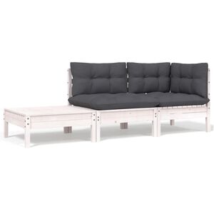 vidaXL 3-tlg. Garten-Lounge-Set mit Kissen Wei&szlig; Kiefer Massivholz