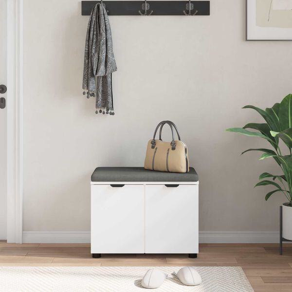 vidaXL Flurbank mit Kissen mit Speicher mit T&uuml;r Wei&szlig; 60 x 38 x 46 cm