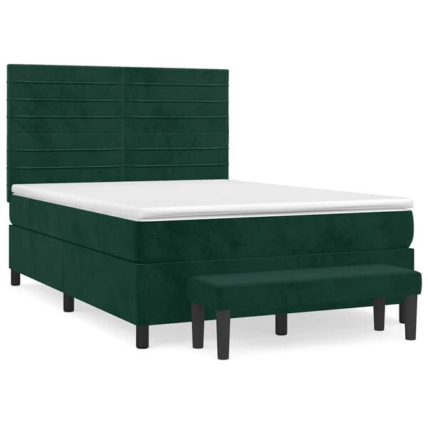 vidaXL Boxspringbett mit Matratze Dunkelgr&uuml;n 140x190 cm Samt