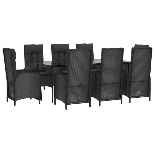 vidaXL 9-tlg. Garten-Essgruppe mit Kissen Schwarz Poly Rattan