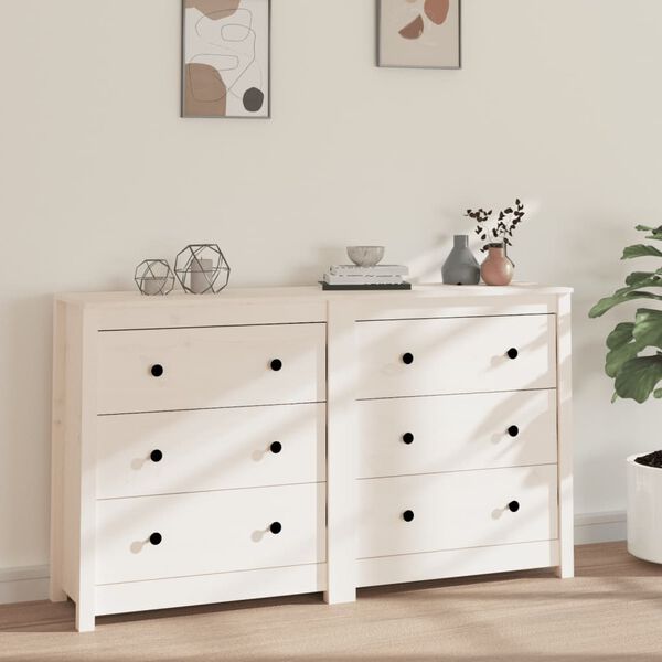 vidaXL Sideboard Weiß 140x35x80 cm Massivholz Kiefer