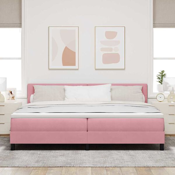 vidaXL Boxspringbett mit Matratze mit Kopfteil Rosa 200 x 200 cm Samt