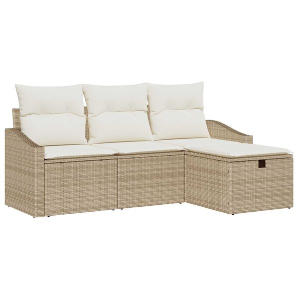 vidaXL Sofa Set mit Kissen mit Speicher 4 pcs Beige Poly-Rattan