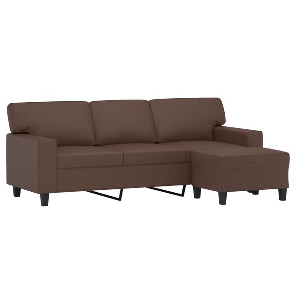 vidaXL 3-Sitzer-Sofa mit Hocker Braun 180 cm Kunstleder