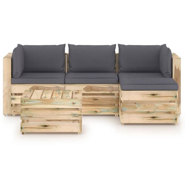 vidaXL 5-tlg. Garten-Lounge-Set mit Kissen Gr&uuml;n Impr&auml;gniertes Holz