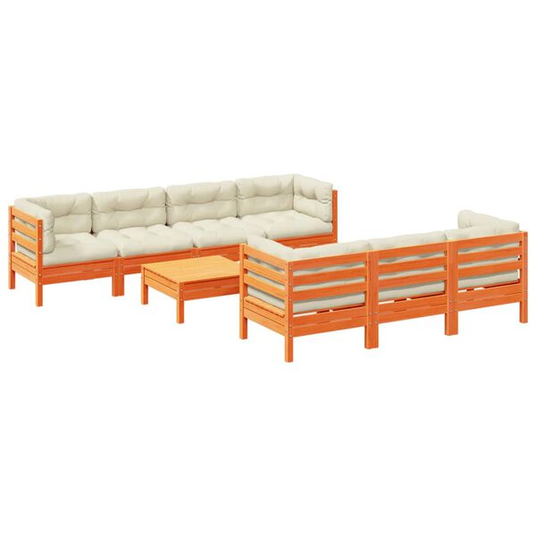 vidaXL 8-tlg. Garten-Sofagarnitur mit Kissen Wachsbraun Kiefernholz