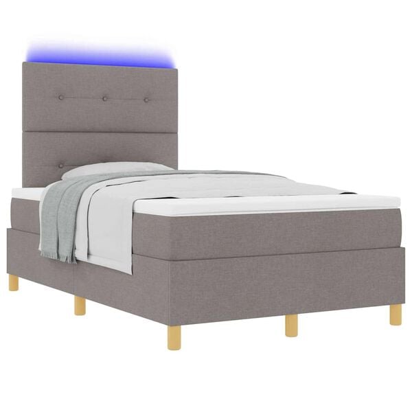 vidaXL LED Boxspringbett mit Matratze Taupe 120 x 200 cm Stoff