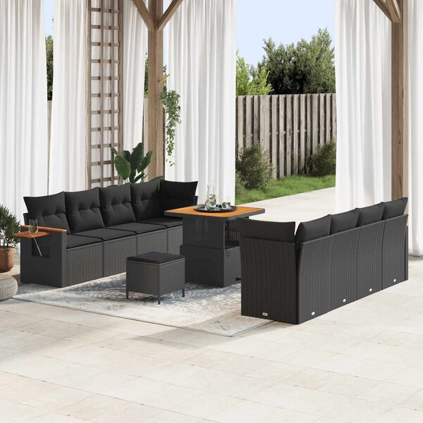 vidaXL Gartensofa-set mit Kissen 12 pcs Schwarz Poly-Rattan