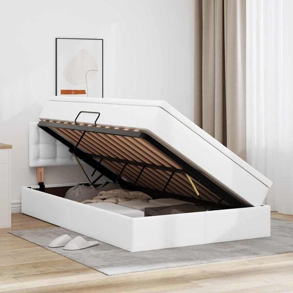 vidaXL Bett mit Stauraum und LED Weiß 120 x 190 cm Kunstleder