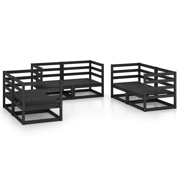 vidaXL 6-tlg. Garten-Lounge-Set Schwarz Massivholz Kiefer