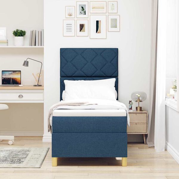 vidaXL LED Boxspringbett mit Matratze Blau 80 x 200 cm Stoff