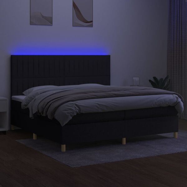 vidaXL Boxspringbett mit Matratze & LED Schwarz 200x200 cm Stoff