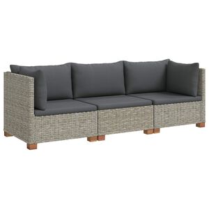 vidaXL 3 Stk. Rattan-Lounge-Set mit Kissen GENDT Naturrattan Kubu Grau