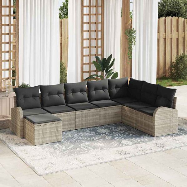 vidaXL Garten-Sofa-Set mit Kissen 8 pcs Hellgrau Poly Rattan