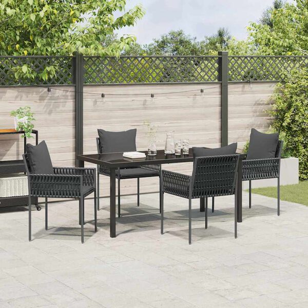 vidaXL Garten Essgruppe 5 pcs Schwarz und Grau PE-Rattan