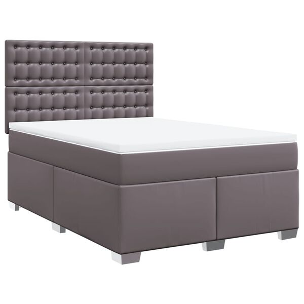 vidaXL Boxspringbett mit Matratze Grau 140x190 cm Kunstleder