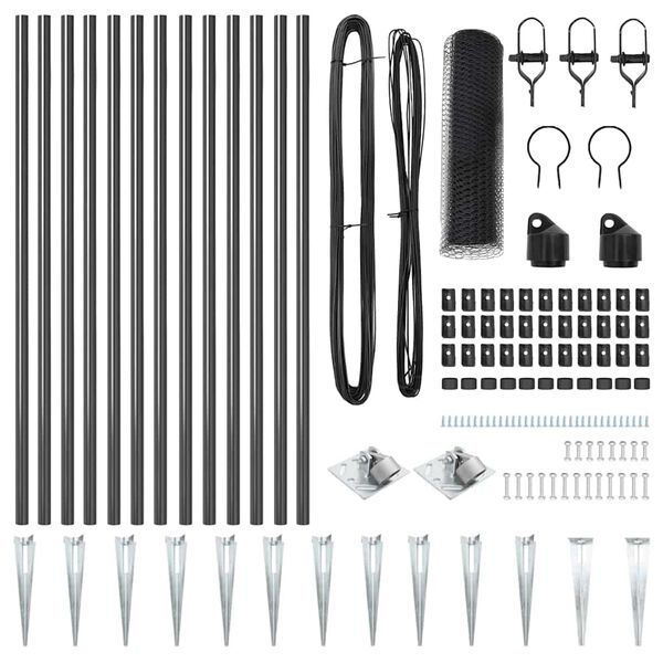 vidaXL Zaunpfosten Grau 25 x 0,8 m (13 mm Mesh) Stahl und PVC