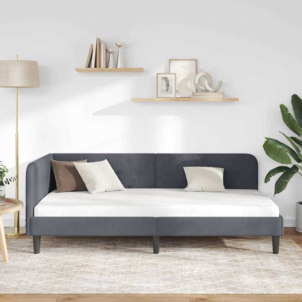 vidaXL Eckbettgestell mit Kopfteil Dunkelgrau 100 x 200 cm Samt