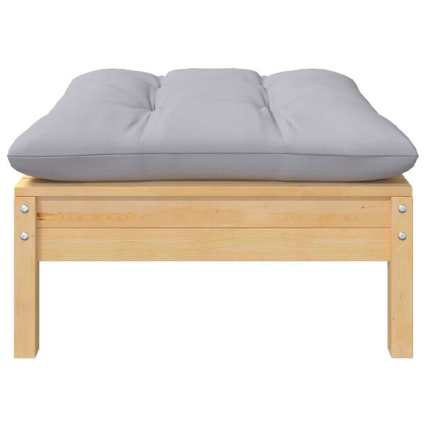 vidaXL Gartenhocker mit Grauem Kissen Massivholz Kiefer
