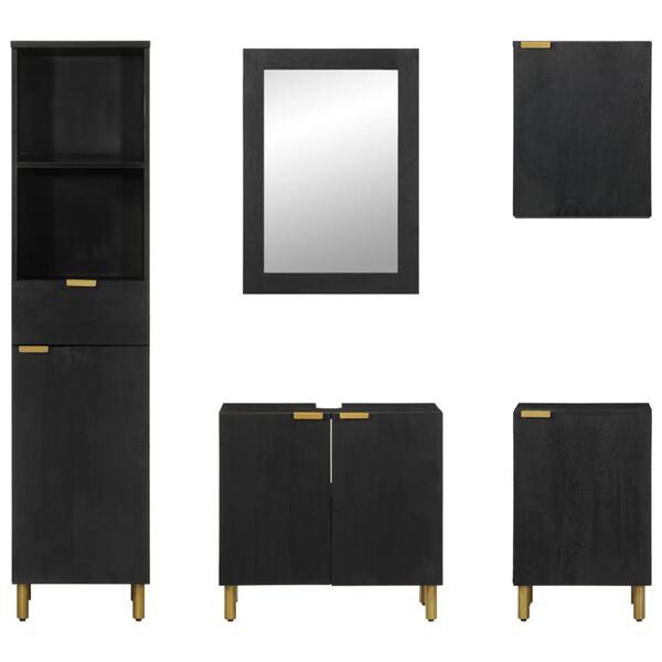 vidaXL 5-tlg. Badm&ouml;bel-Set Schwarz Holzwerkstoff