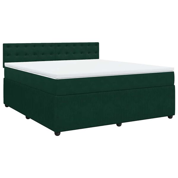 vidaXL Boxspringbett mit Matratze Dunkelgr&uuml;n 180x200 cm Samt