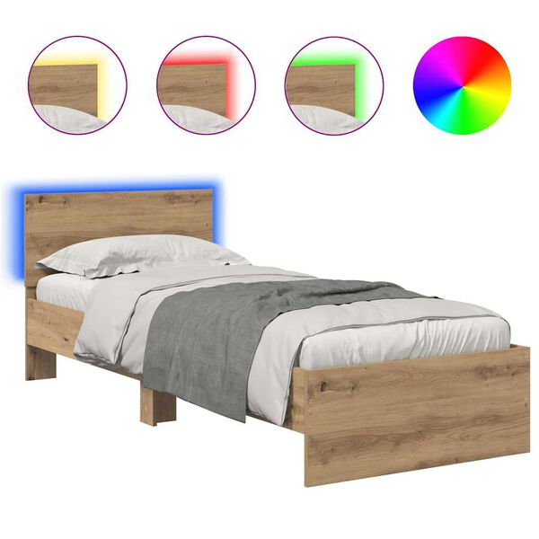 vidaXL Bettrahmen mit Kopfteil Artisan-Eiche 75 x 190 cm Holzwerkstoff