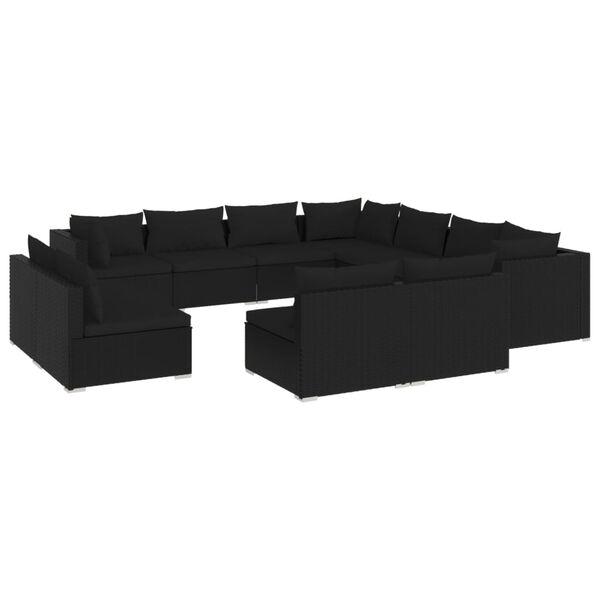 vidaXL 11-tlg. Garten-Lounge-Set mit Kissen Schwarz Poly Rattan