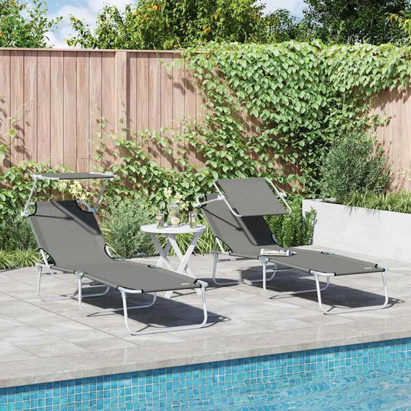 vidaXL Sonnenliege 2-Person 2 pcs Grau 58 x 188 x 77cm Stoff