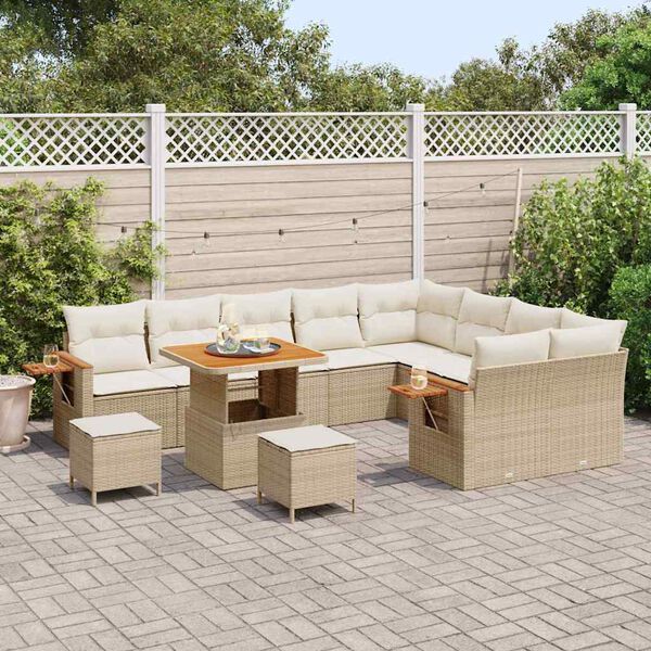 vidaXL Gartensofa-set mit Kissen 13 pcs Beige und Creme Poly-Rattan