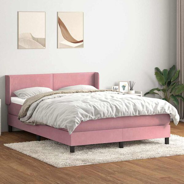 vidaXL Boxspringbett mit Matratze Rosa 140x220 cm Samt