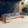 vidaXL 7-tlg. Garten-Lounge-Set mit Grauen Kissen Kiefer Massivholz