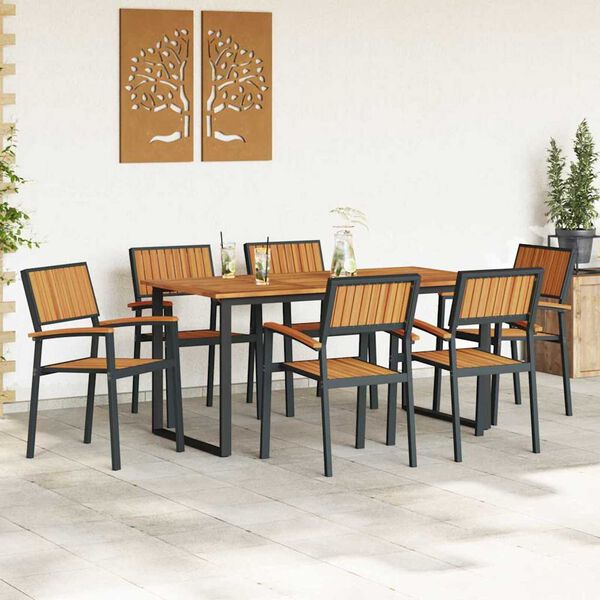 vidaXL Garten Essgruppe 7 pcs Schwarz Massivholz Akazie