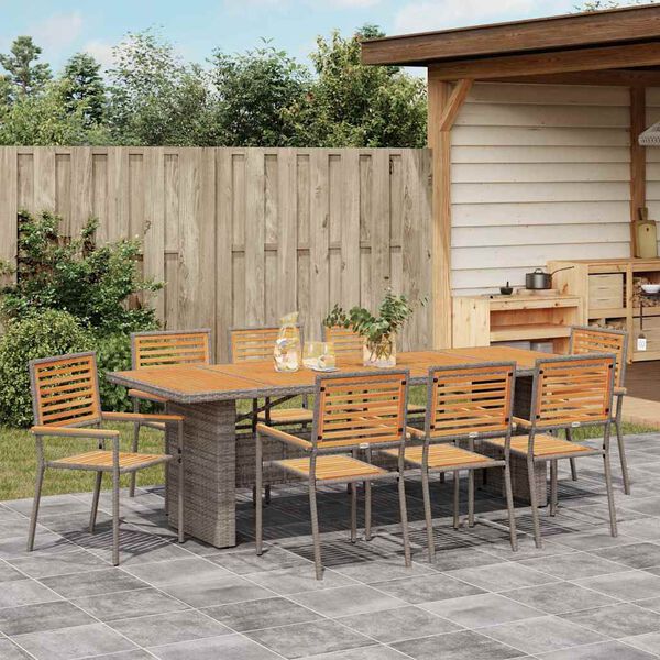 vidaXL Garten Essgruppe 9 pcs Grau und Braun Poly-Rattan