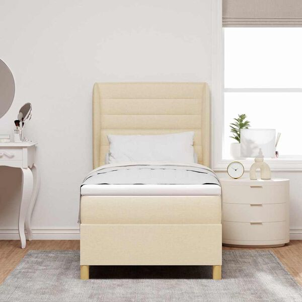 vidaXL Boxspringbett mit Matratze Dunkelgrau 90x190 cm Creme Stoff
