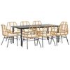 vidaXL 9-tlg. Garten-Essgruppe mit Kissen Braun Poly Rattan Glas
