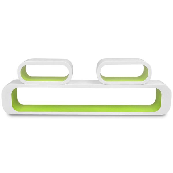 3-tlg. Wandregal-Set f&uuml;r B&uuml;cher DVD MDF Wei&szlig; Gr&uuml;n