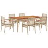 vidaXL 7-tlg. Garten-Essgruppe mit Kissen Beige Poly Rattan