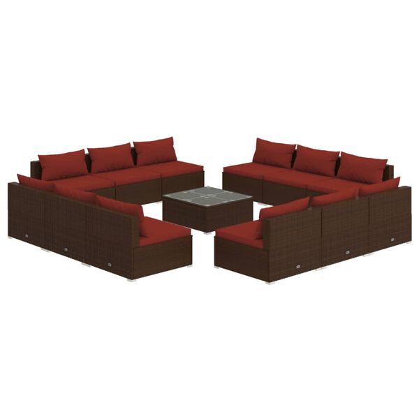 vidaXL 13-tlg. Garten-Lounge-Set mit Kissen Poly Rattan Braun