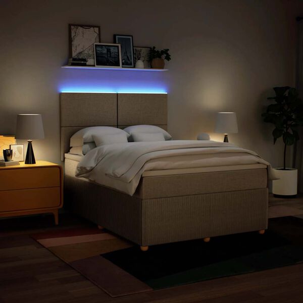 vidaXL Boxspringbett mit Matratze Creme 140x190 cm Stoff