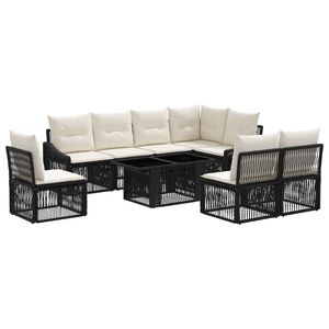 vidaXL Gartensofa-set 9 stk. Schwarz und Cremewei&szlig; Poly-Rattan