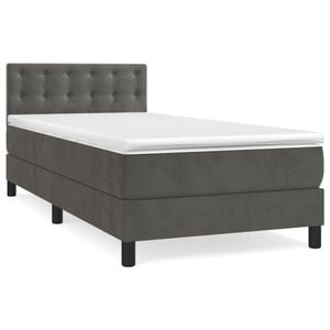 vidaXL Boxspringbett mit Matratze Dunkelgrau 90x200 cm Samt