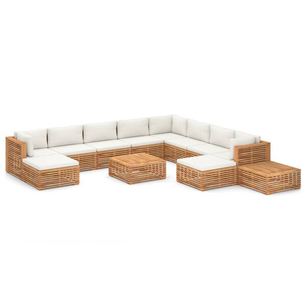 vidaXL 12-tlg. Garten-Lounge-Set mit Creme Kissen Massivholz Teak