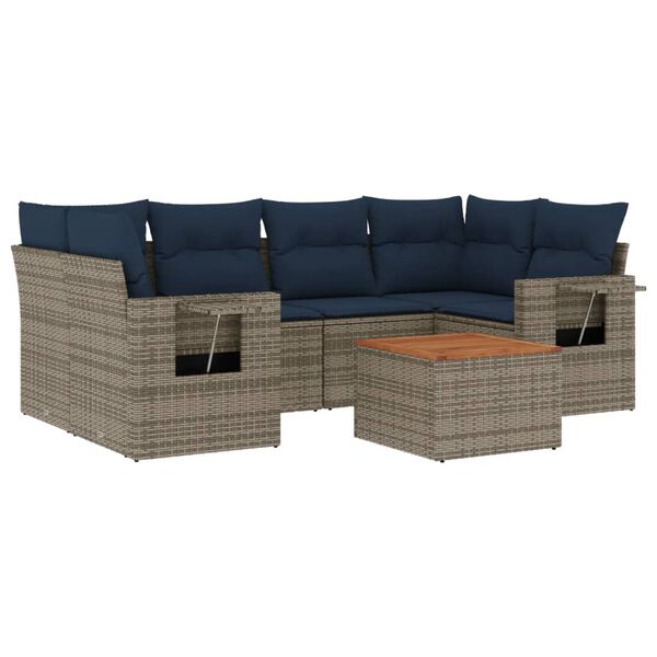 vidaXL 7-teiliges Gartensofa-Set mit Kissen, grau, Polyrattan