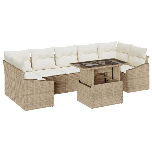 vidaXL Garten-Sofa-Set mit Kissen mit Speicher 8 pcs Beige Poly-Rattan