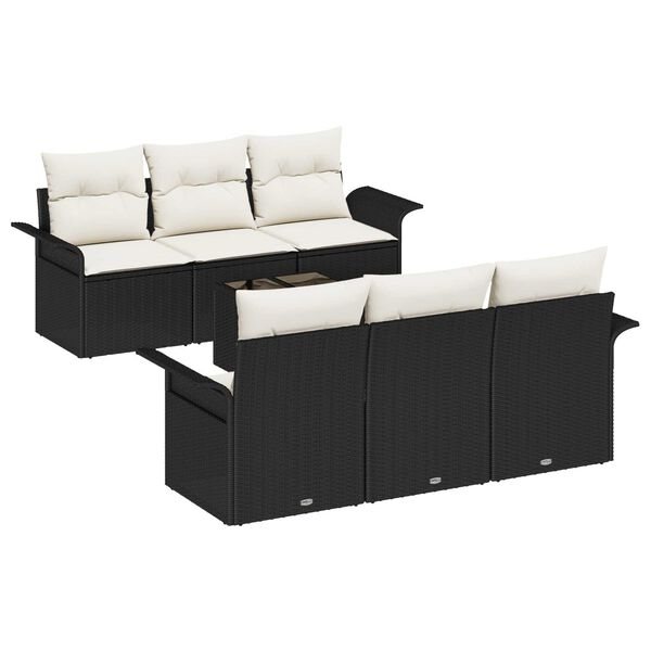 vidaXL Gartensofa-set mit Kissen 7 pcs Schwarz Poly-Rattan