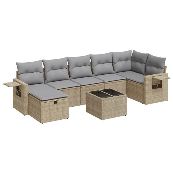 vidaXL 8-tlg. Garten-Sofagarnitur mit Kissen Beige Poly Rattan