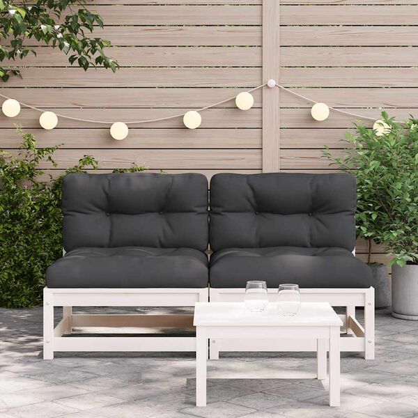 vidaXL Gartensofas ohne Armlehnen mit Kissen 2 Stk. Wei&szlig; Kiefernholz
