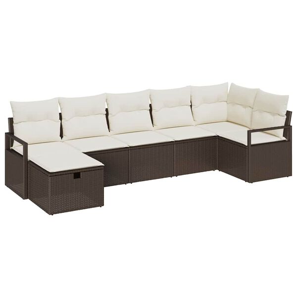 vidaXL Sofa Set mit Kissen 7 pcs Braun und Creme Poly-Rattan